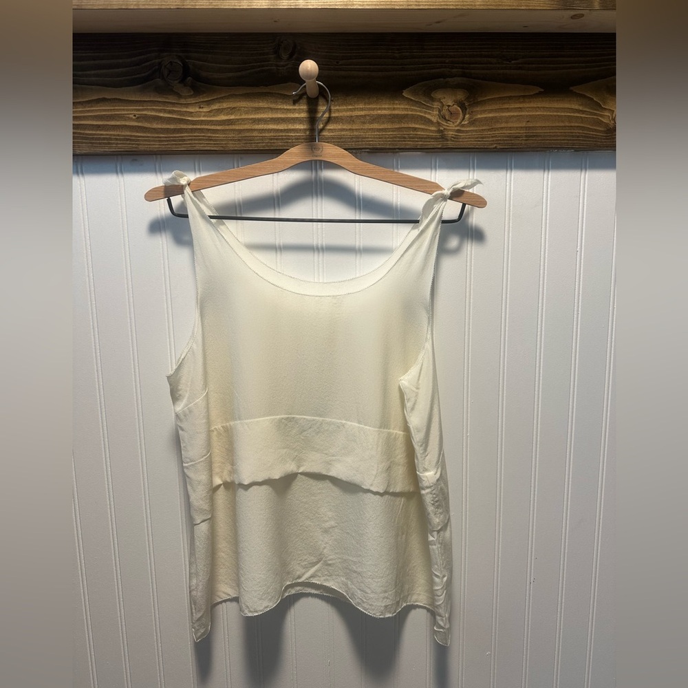 Antonio Melani ivory 100% Silk Women's Top Tie Straps sz M Layer Luxury Classic